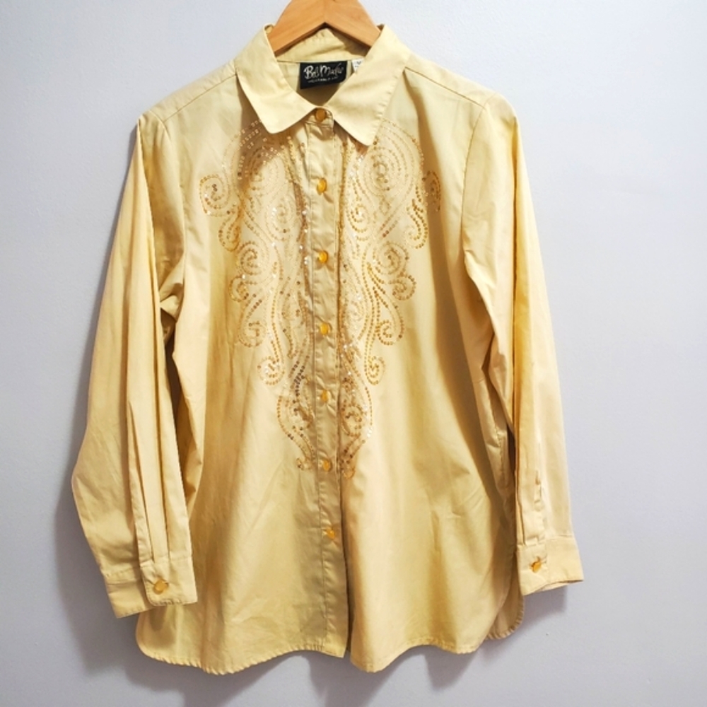 Bob Mackie Wearable Art Button Down Sequin Western Rodeo Shirt Size Medium